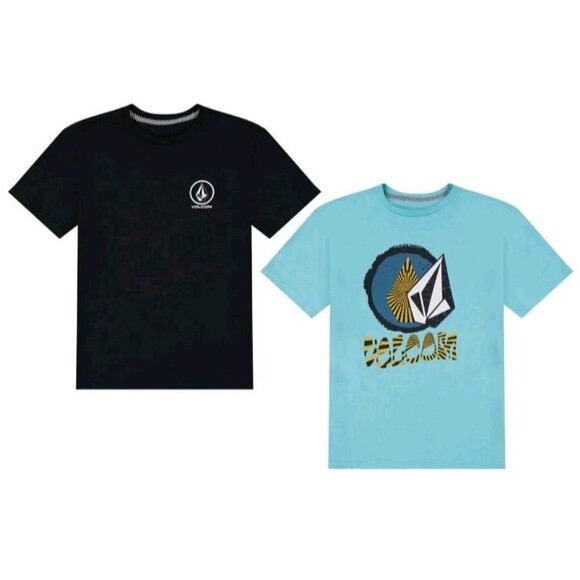 Volcom Boys 2 Pack Medium 10/12 Graphic Print T-Shirts - Black and Aqua - Picture 1 of 4